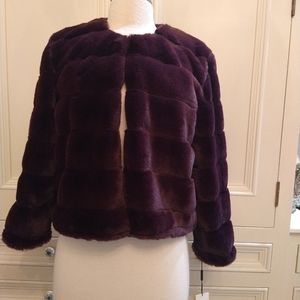 Calvin Klein Aubergine Purple Bolero Faux Fur Shrug Jacket Size M